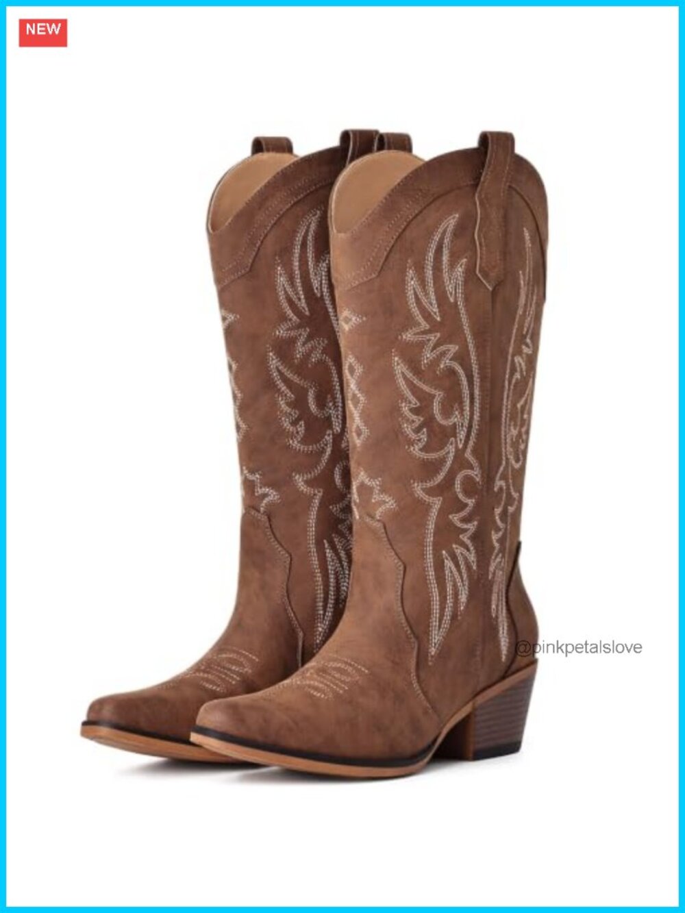 Women's Faux Leather Western Cowboy Boots Mid-Calf Snip Toe Pull On